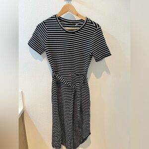 T Tahari Black and White Striped Midi Dress